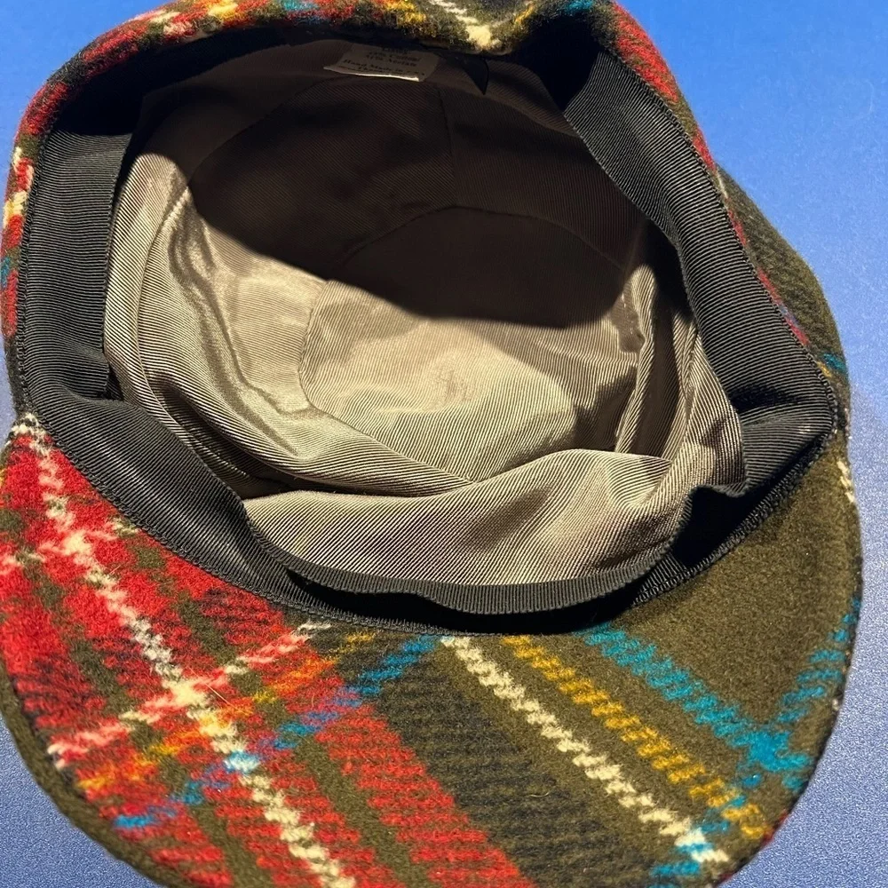 Vintage Brenda Lynn New York  Wide Brim Green Plaid Wool Cap Y2K Made USA